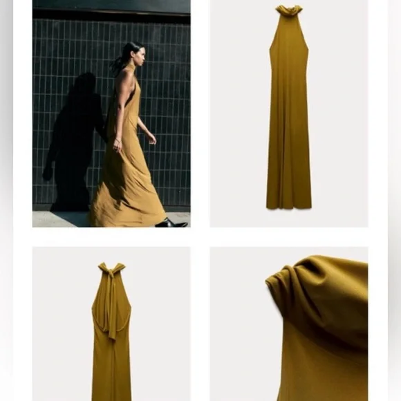 Zara Halter Maxi Green Dress Long Open Back Size S - Picture 7 of 12